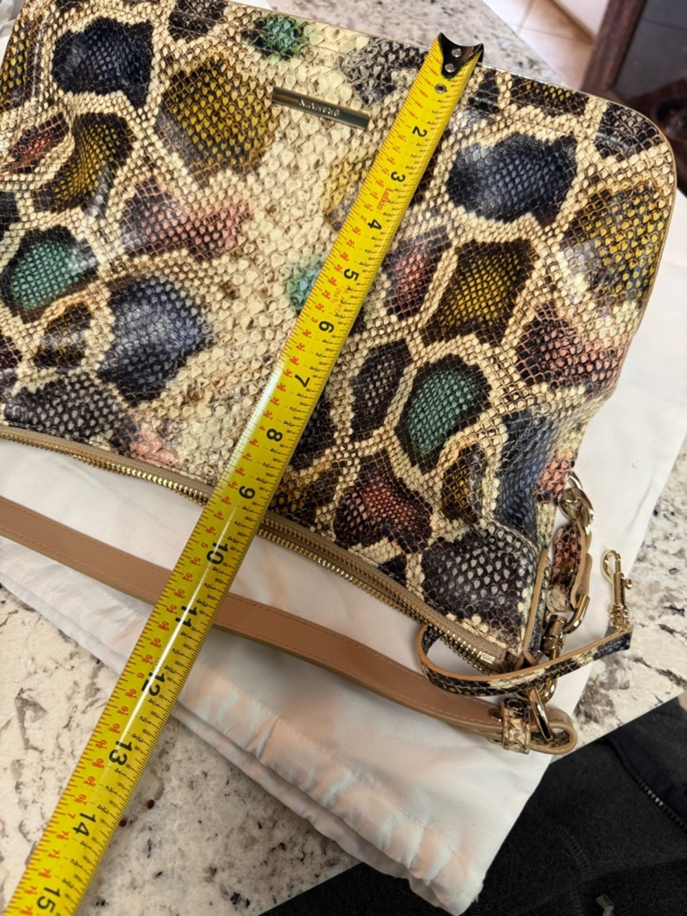 Brahmin Multicolor Textured Snake-Print Leather Shoulder Bag with Gold Chain - Picture 6 of 7